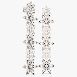 Snowflakes Diamond Dangler Drop Earring 3D model