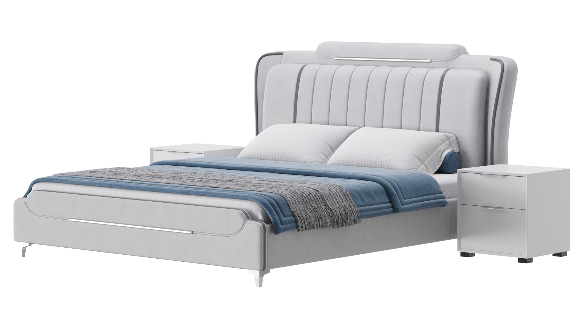 Queen Size Upholstered Headboard Bed 3D Model - TurboSquid 2230245