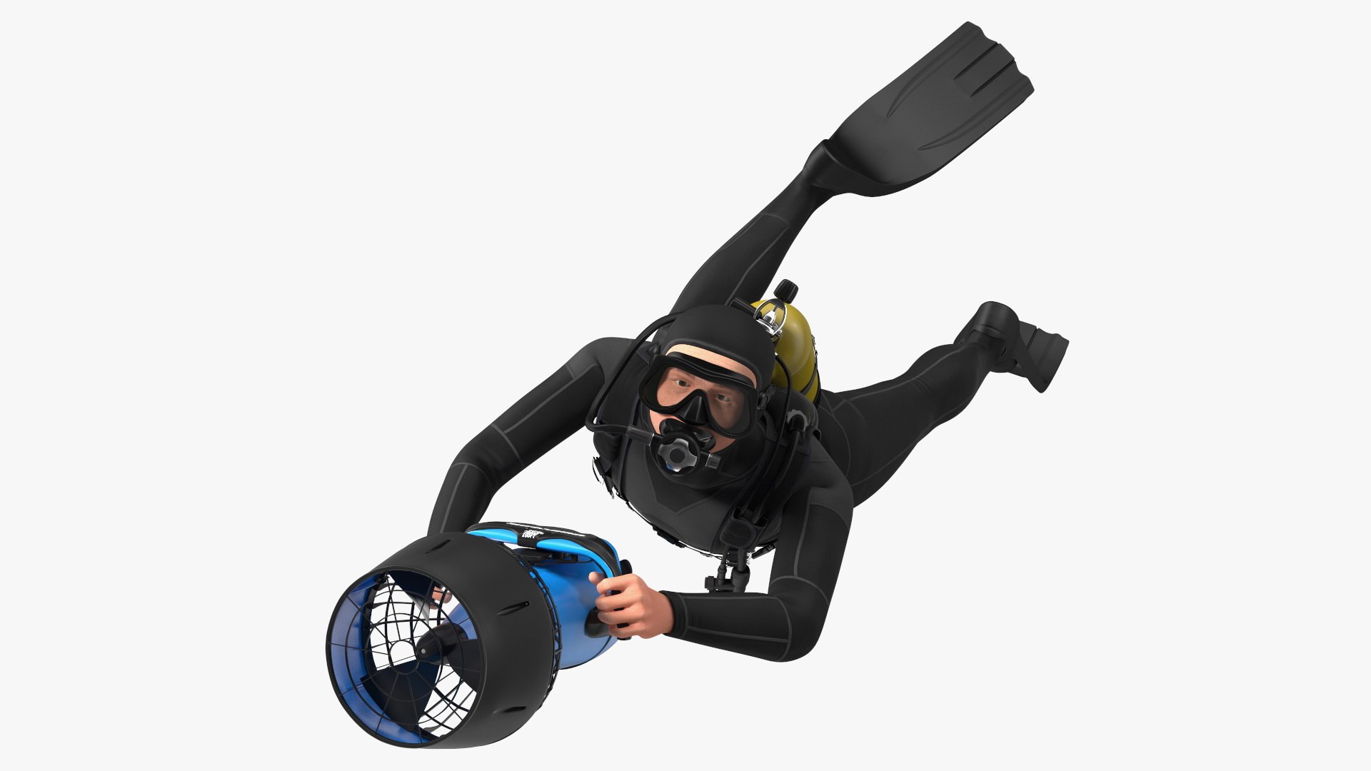 Diver with Sea Scooter Propulsion Vehicle Rigged for Maya 3D model preview
