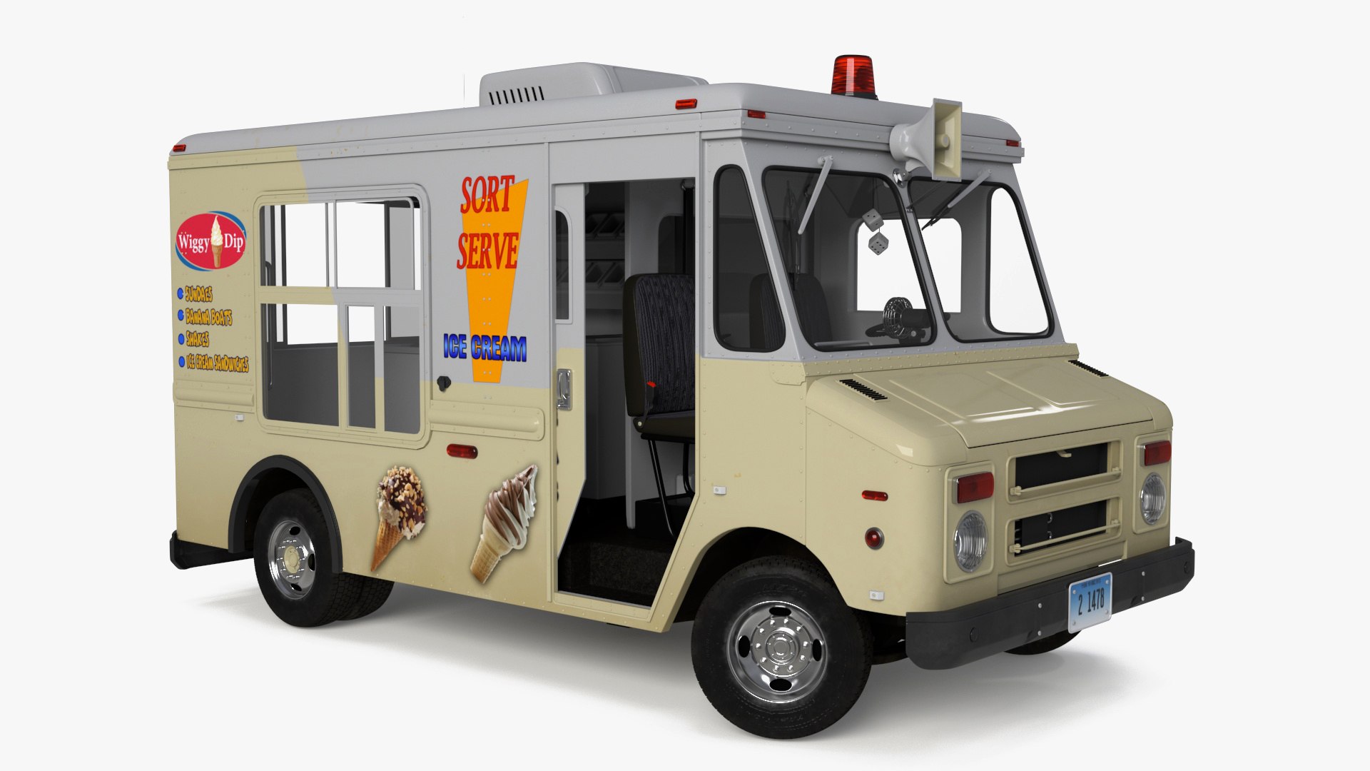 Vintage Ice Cream Truck Rigged for Maya 3D model preview