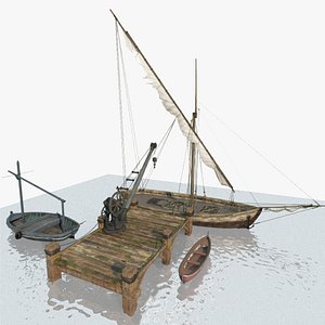3D Ancient architecture shipyard ships