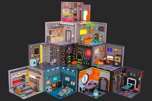 Low Polyt Sci-fi Rooms Interiors