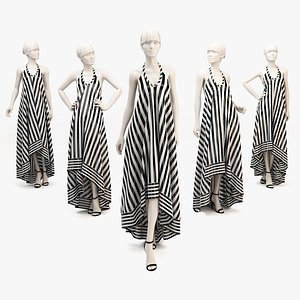 Woman mannequin GIA silk high-low striped dress