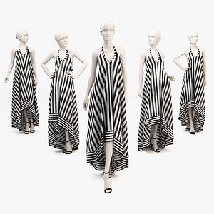 Woman mannequin GIA silk high-low striped dress
