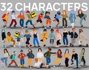 Cartoon Character Pack x32 - vol2 VR  AR  low-poly 3d model