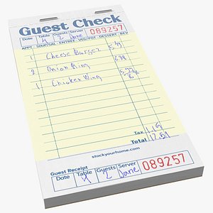 Filled Guest Check Book Yellow Pages