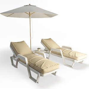 Plastic Sunbeds Set 3D