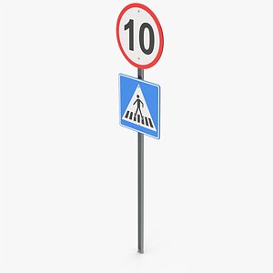 3D model Crosswalk and Speed Limit Street Sign