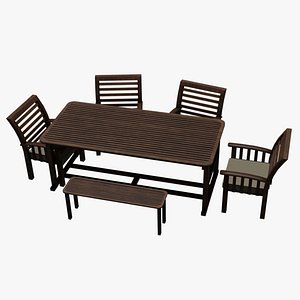 Outdoor Table and Chairs Plus Bench Furniture 3D model