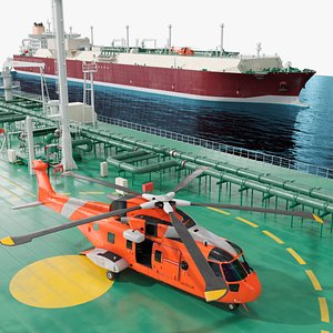 LNG Transport Vessel with Rescue Helicopter 3D model