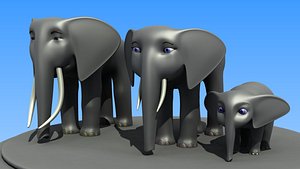 3d model cartoon african elephant family