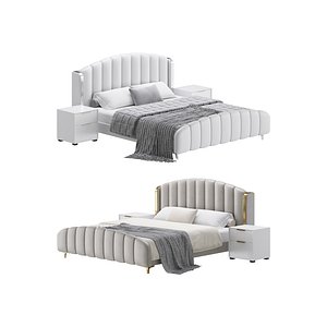 3D Glamorous Beige Upholstered Wingback Bed