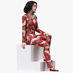 3D Asian Woman in Satin Pijama Rigged for Maya