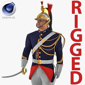 French Republican Guard in Traditional Uniform Rigged for Cinema 4D 3D Model