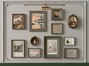 Vintage European Art Gallery Wall Set 3D model