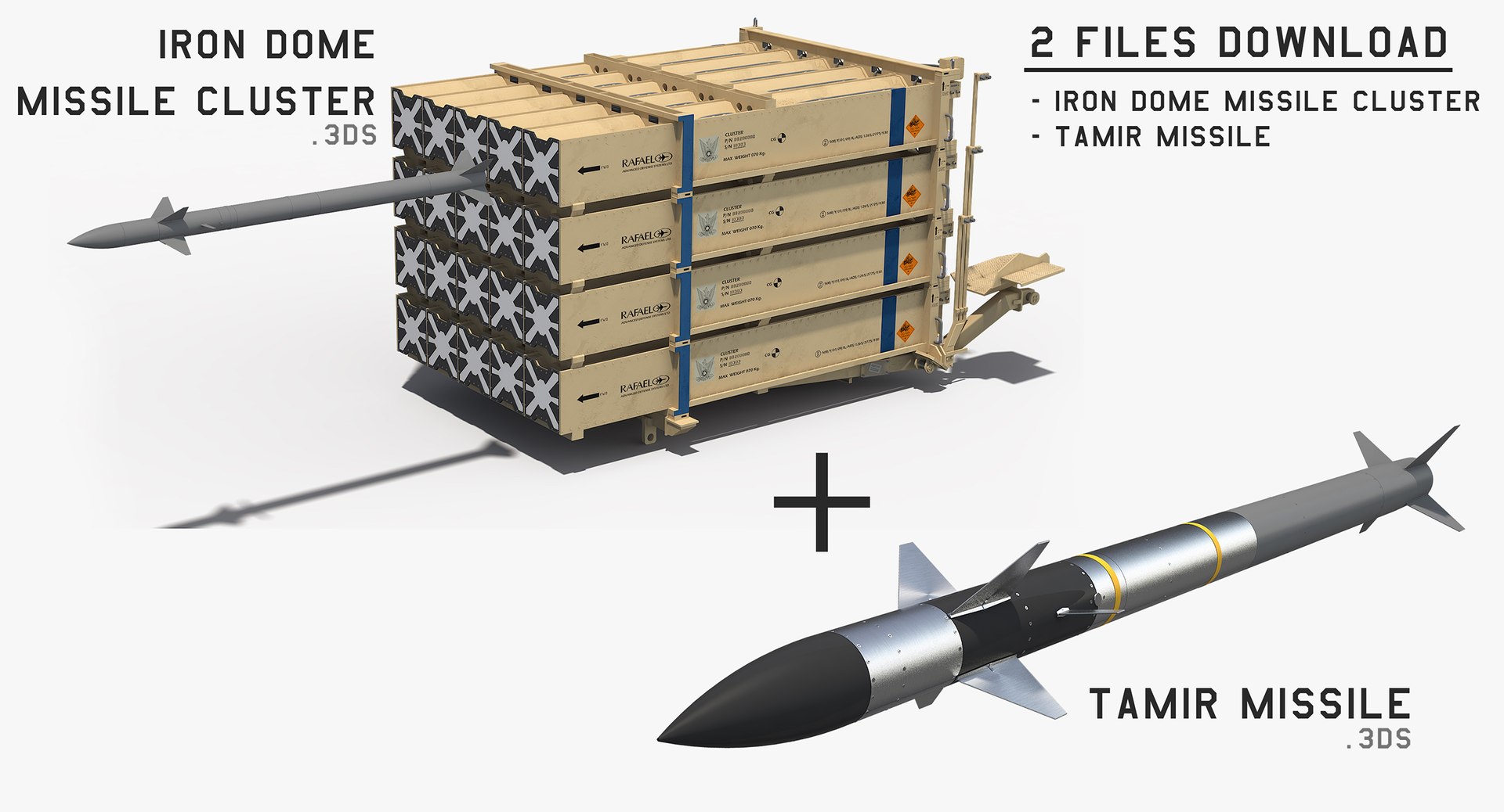 3D Model Iron Dome Missiles Cluster And Tamir Missile TurboSquid 2013802