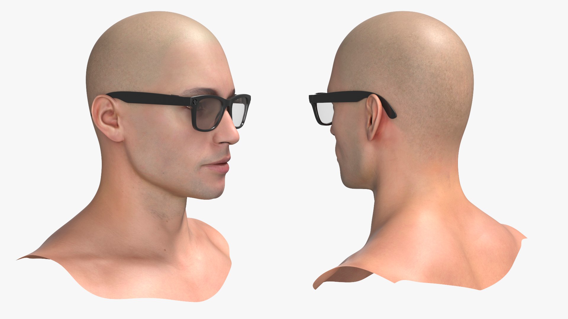 Smart AI Eyewear on Male Head Black 3D model preview