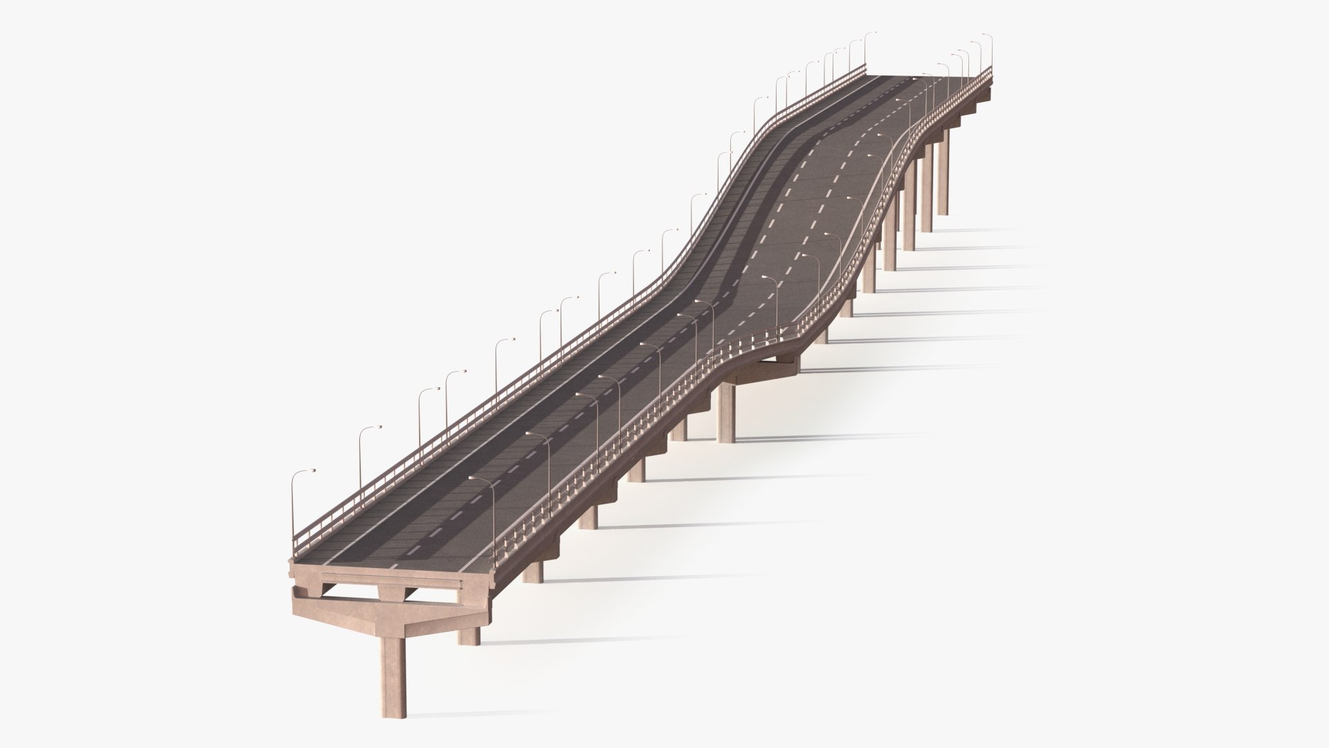 Connectable Highway Road Elements Overpass 2 to 3 Lane 3D model preview