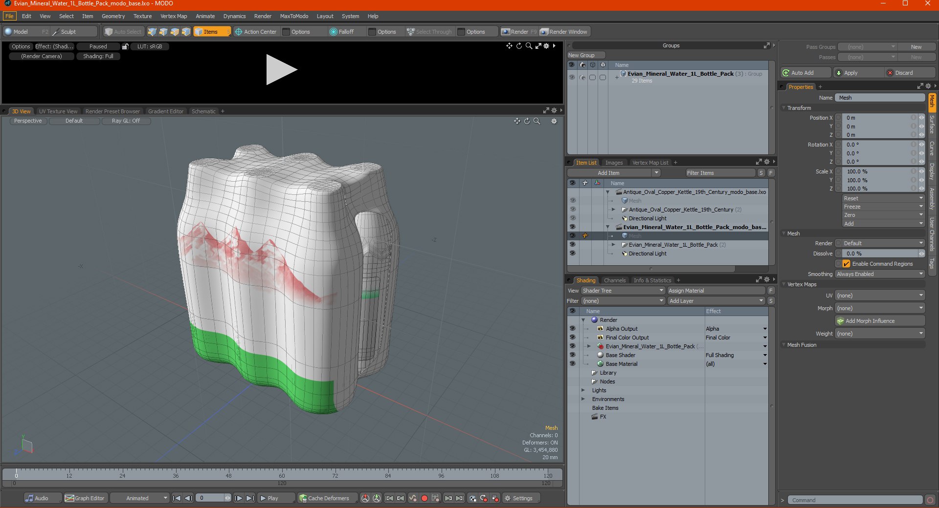 Evian mineralvatten 1L flaskförpackning 3D-modell $39 - .3ds