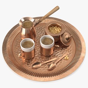 Copper Coffee Serving Set With Tray and Cups