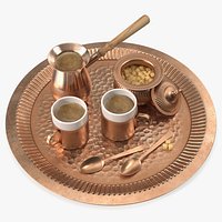 Copper Coffee Serving Set With Tray and Cups