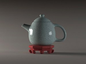 3D green glaze opening teapot