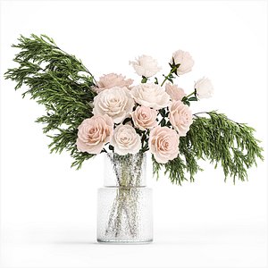 3D model Small bouquet of pink and white flowers rose glass vase 394