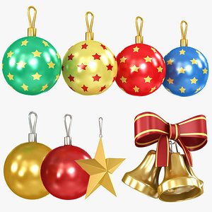 Chistmas Ball Star and Bell Collection 3D model