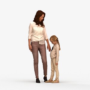 00091LauraMaud002 - Adult Caucasian woman walking with daughter in casual transitional seasonal clot