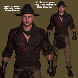 3D AAA 3D REALISTIC COWBOY CHARACTER 01 - GAME READY RIGGED model