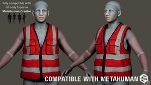 3D Worker Red Vest - MetaHuman Compatible Low-poly 3D model