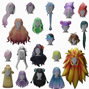 3D model 20 STYLIZED FEMALE HAIR MODELS PACK 6