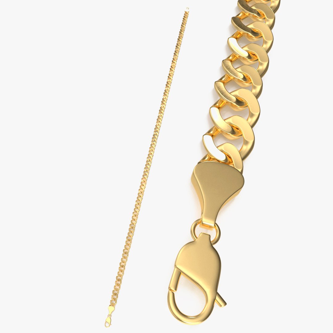 Golden Curb Chain 3D model preview
