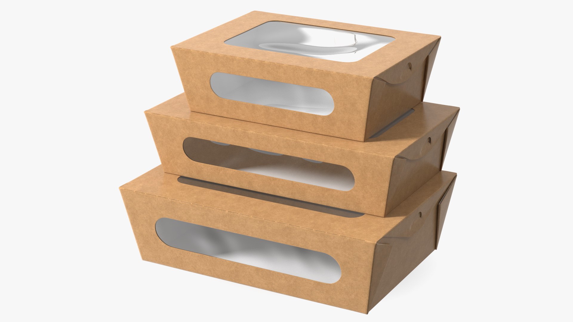 Kraft Salad Box with Clear Window Set 3D model preview