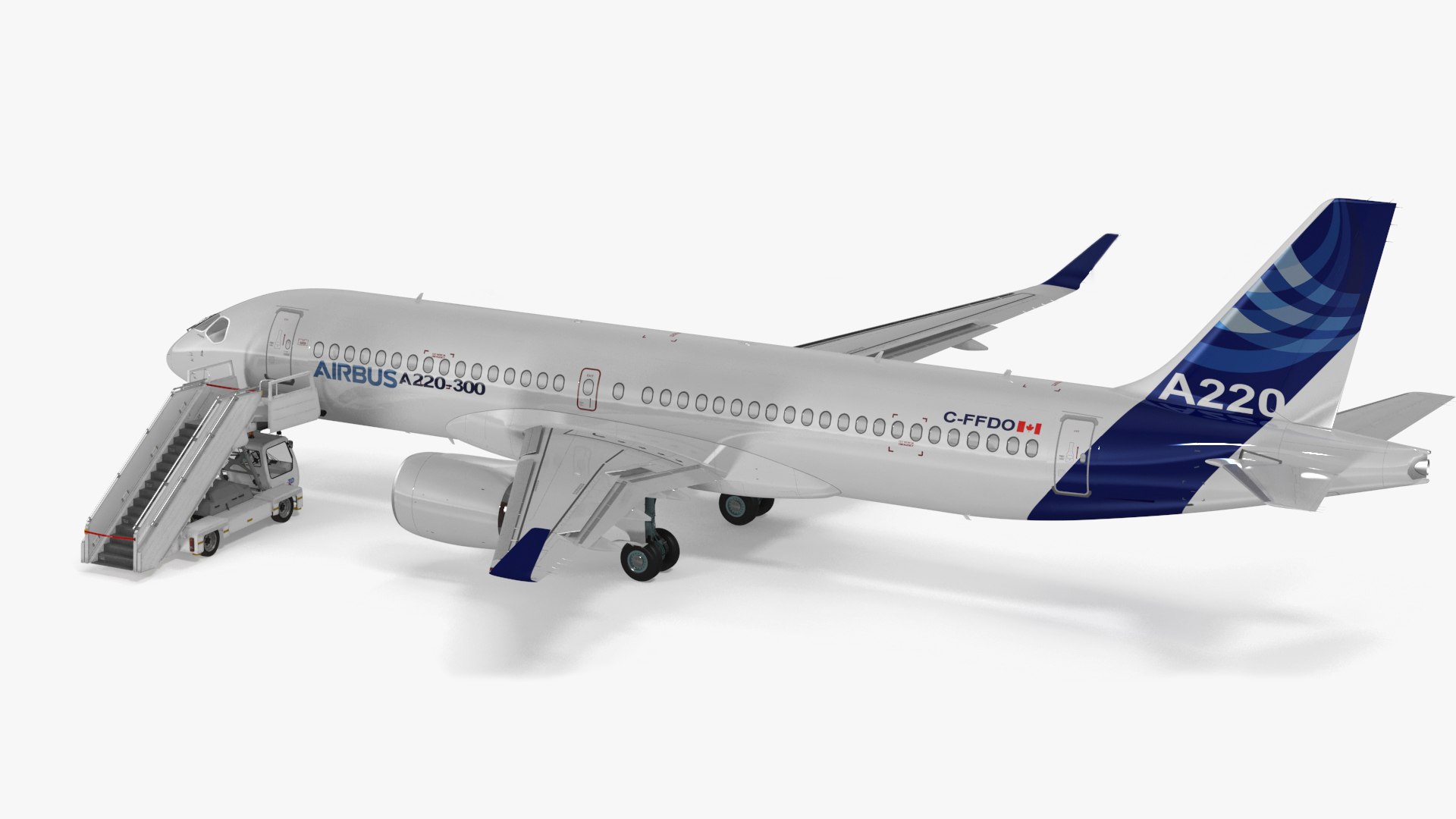 Airbus A220 with Passenger Boarding Stairs Car Rigged for Cinema 4D 3D model preview