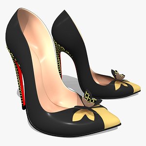 3D Black Classic Leather Butterfly Point-toe Heels Pumps