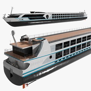 Modern River Cruise Ship White Simplified 3D