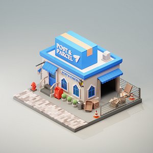 Post and Package Office - Cartoon Game Isometric 3D