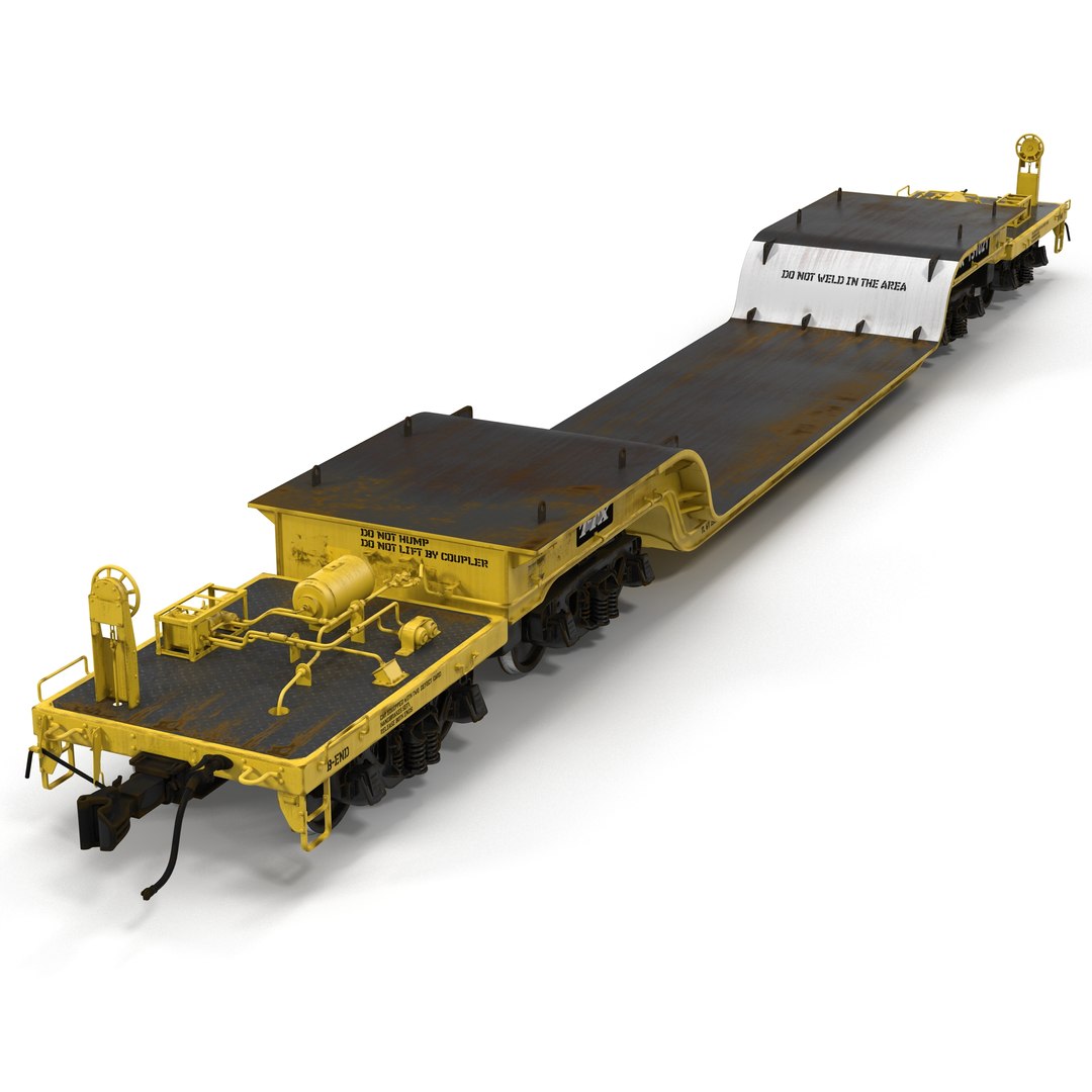 Heavy Duty Depressed Centre Flat Car Yellow 3D model preview
