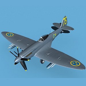 3D model Supermarine Spitfire Mk XXII V17 Sweeden