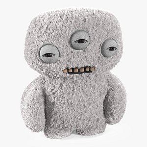 3D Plush Toy Alien with Three Eyes Gray Fur for Maya