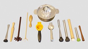 Bartender Tools Set 200 Squeezers Muddlers Juicers 3D model