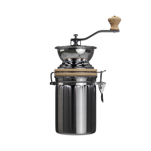 3d model of stainless steel hand coffee grinder