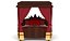 Letto reale medievale in legno con tende rosse