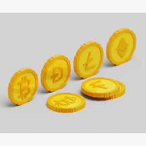 Cryptocurrency Coin Pack Low-poly 3D model