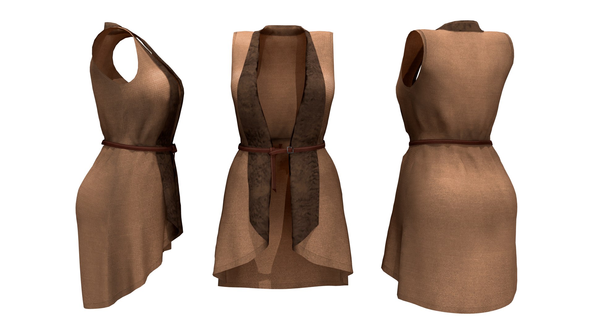 Ladies Long Vest With Belt 3D Model TurboSquid 1840785