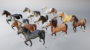 3D Animated Horse 3D Model with 12 Skins and PBR Materials model