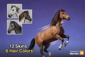 3D Animated Horse 3D Model with 12 Skins and PBR Materials model