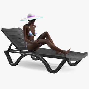 Dark Skin Women in Bikini Lying on Chaise Lounge