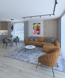 Beautiful living room with red sofa 3D